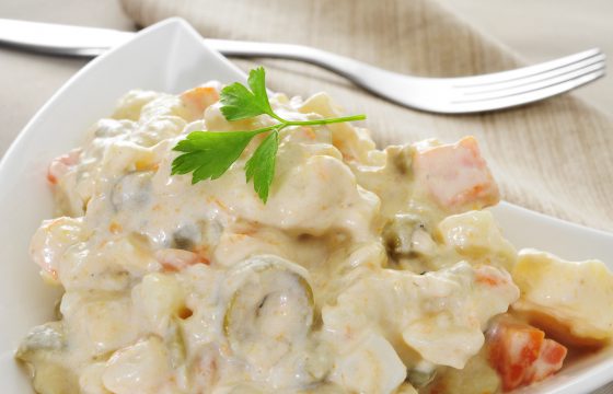 Russian salad in tasting spoons recipe