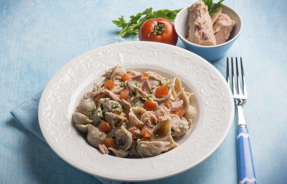 Pasta shell salad with tuna and peppers