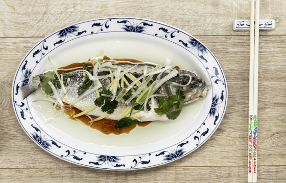 Steamed white fish with ginger, spring onion and soy sauce