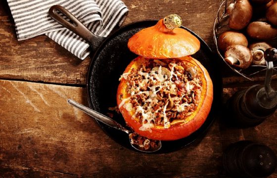 Vegetable and rice stuffed pumpkin